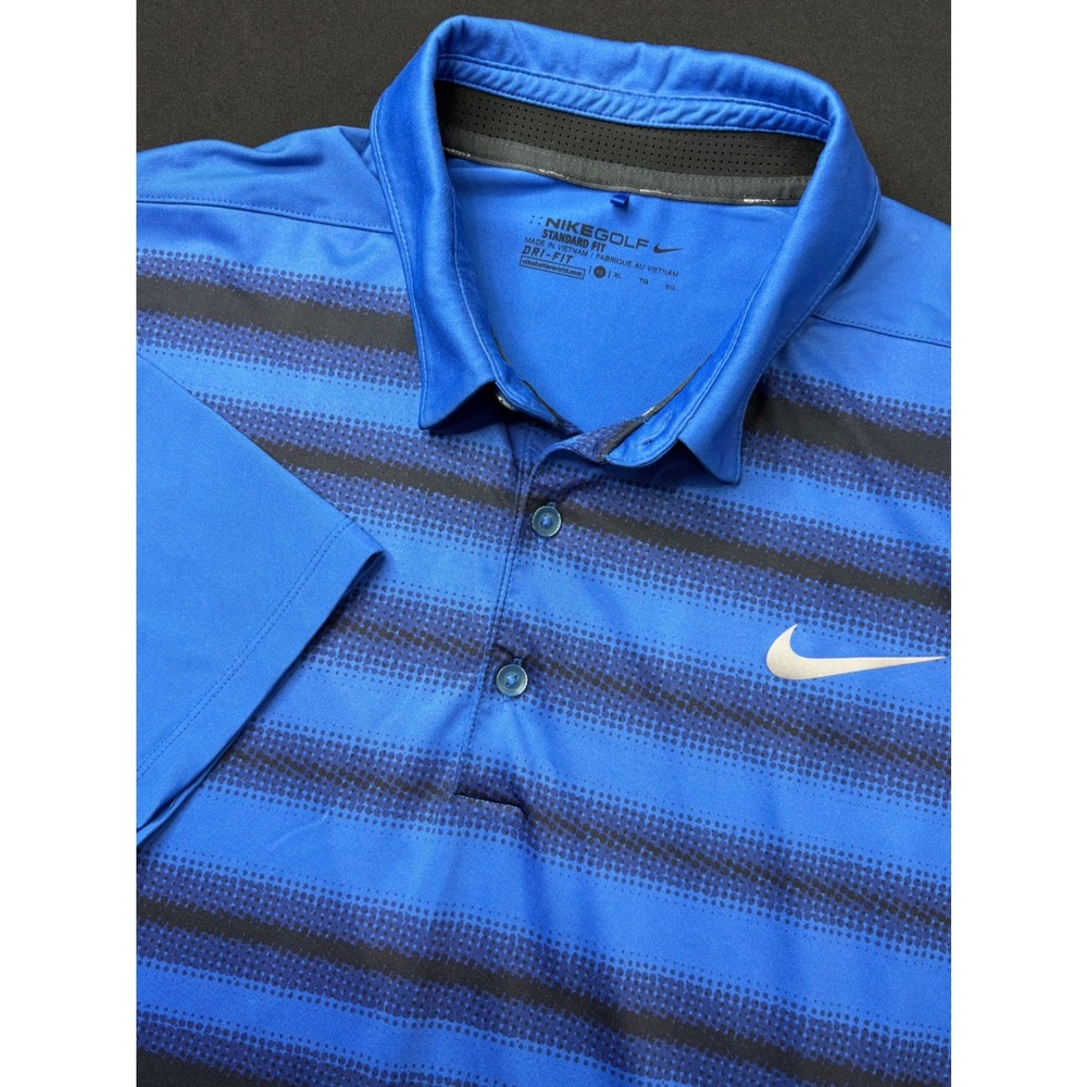 Nike‎ Golf Polo Shirt Mens XL Blue Black Striped Dri-FIT Athletic Training